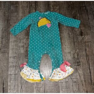 Ricrac & Ruffles Taco Polka Dot Ruffle Romper Teal Pink 18M